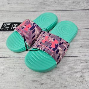 UNDER‎ ARMOUR GIRLS ANSA PRINT SPORT SLIDES KIDS SIZE 1